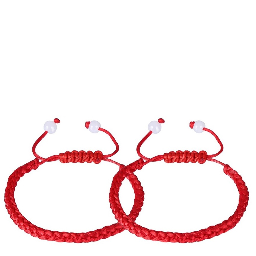 A pair of Trendy Good Luck red string braided adjustable bracelet NWT